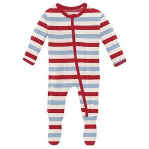 KicKee Pants Bamboo Zip Footie Pajamas Anniversary Balloon Stripe 9–12M NWT